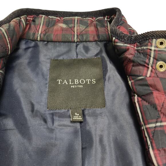 Talbots Womens Quilted Plaid Vest Size Small Petite Red Navy Full Zip Snap Front - Picture 7 of 12